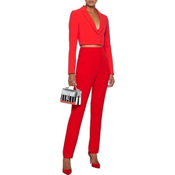 NWT Alice + Olivia Women's Red Macey Crop Notch Collar Blazer Jacket Size 6 - Picture 2 of 9